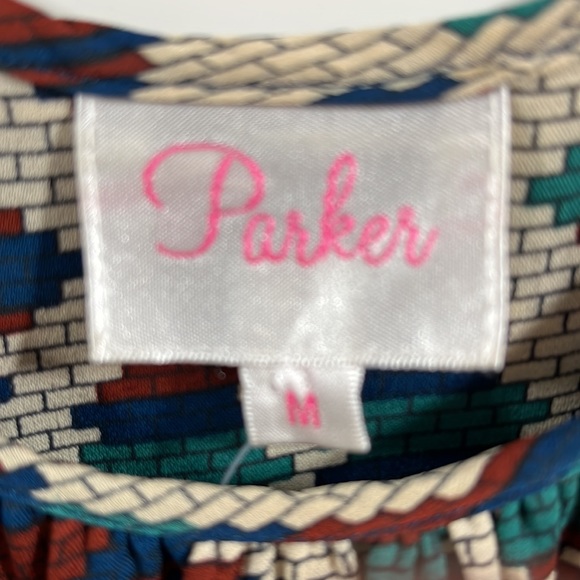 Parker>Silk Cold shoulder patterned mini dress GUC - Picture 4 of 10